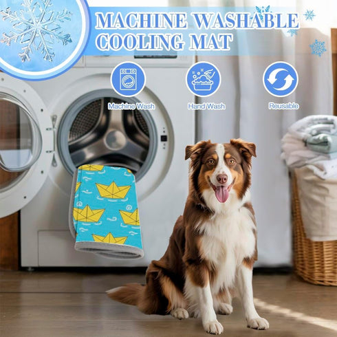 imiBBWQu Sailboat Summer Summer 27" 22" Cooling Dog Bed Paper Yellow Blue Dog Cooling Mat for Washable Pad for Bed Mat