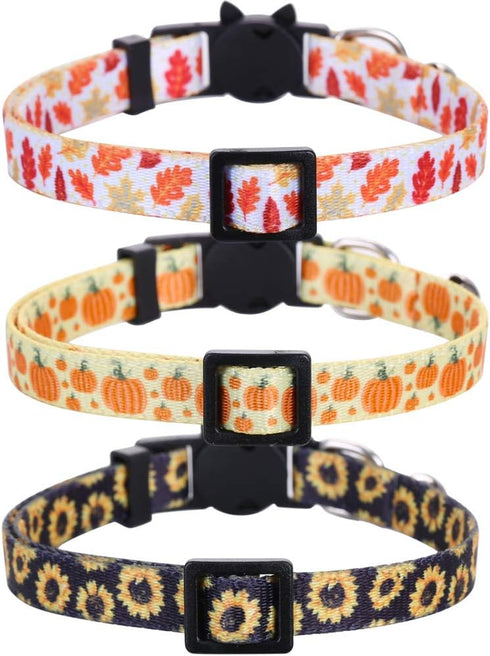 Lamphyface 3 Pack Thanksgiving Day Cat Collar, Breakaway Bell Adjustable Safety for Kitty