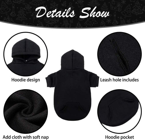 KOOLTAIL Basic Dog Hoodie, Soft and Warm Dog Sweater with Leash Hole, Black M for Small Medium Large Dogs