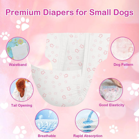 GEHUIZER 90 Count 10-16.5 Disposable Dog Diapers Female, Super Absorbent Pink Puppy Doggie Diapers for Small Female