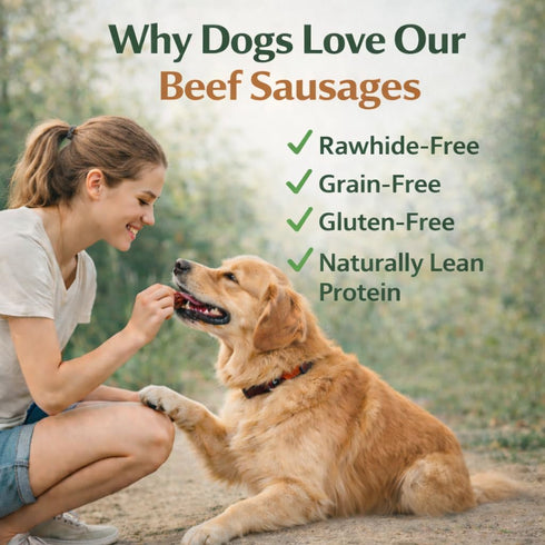 6 Inch (5 Count), Beef Sausage Jerky-Style Dog Treats Single Ingredient Grass-Fed Beef Dog Chews, Rawhide-Free