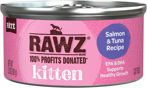 -2.8 oz Pack 18) Rawz Natural Premium Pate Canned Kitten Wet Food - Made with Real Meat Ingredients No BPA or Gums Cans