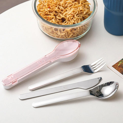 Travel Cutlery Set with Case Portable Silverware Utensils, Reusable Flatware Set for Camping Picnic Hiking Office (Pink)