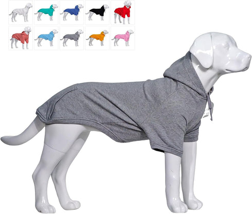 Lovelonglong Blank Basic Hoodie Sweatshirt for Dogs - 100% Cotton, Fits Small Medium Dachshund, Large Dog, Gray D-L