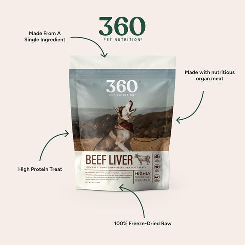 360 Pet Nutrition Freeze-Dried Raw Beef Liver Treats, High Protein Grain-Free Dog or Cat Snacks, 4 oz
