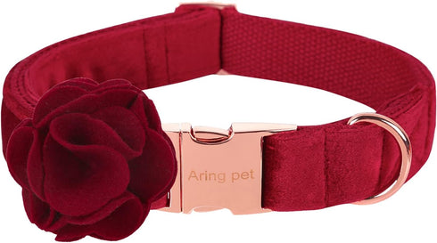 ARING PET Velvet Dog Collar, Adorable Christmas Collar with Felt Flower for Small Medium Large Dogs