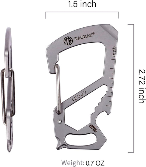 TACRAY Stainless Steel Carabiner Keychain Clip, Anti-Lost Quick Release, Multitool Keychain with Bottle Opener