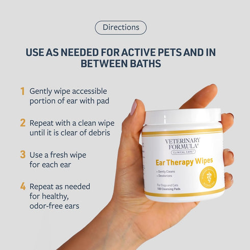 Veterinary Formula Clinical Care Ear Therapy Wipes, 100ct - Cat and Dog Ear Cleaner for Itchy Ears & Odor Removal