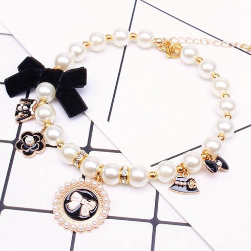 Dog Pearl Collars, Princess Bow Necklace Pet Pearl Necklace, Cute Collar for Dog Cat, Neck Strap for Puppy Accessories