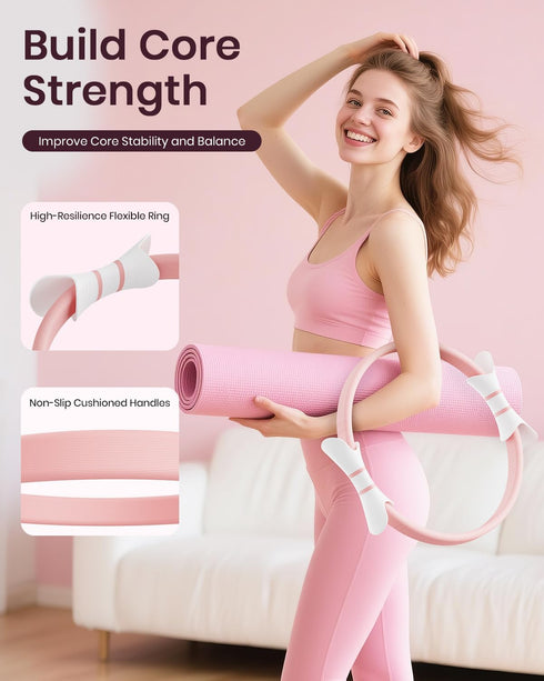 Fuelion Set 14'' Pilates Ring for Women, Home Workout Pilates Equipment with Resistance Bands, Magic Circle, Mini Ball