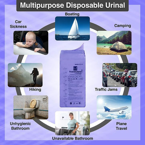 TravelJohn (TJ1T-C) TravelJane Resealable Disposable Urinal Bags Travel Urinal for Women, Men & Kids Odorless Leakproof