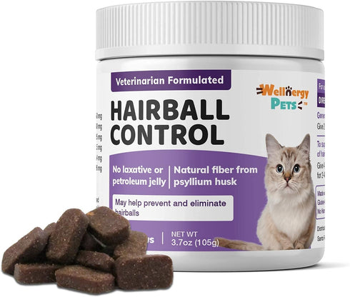 Natural Hairball Control Chews for Cats – Hairball Remedy with Omega 3 6, Zinc, Biotin, 70ct