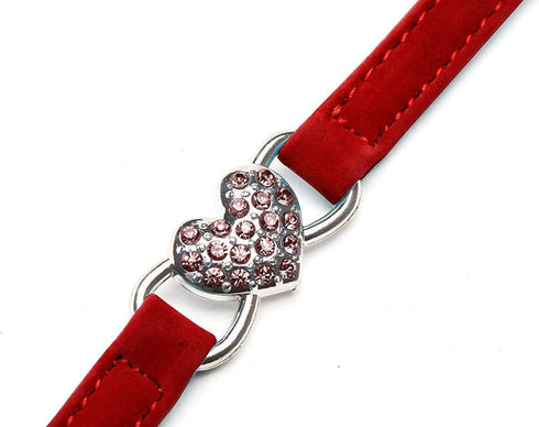 CHUKCHI Pink Soft Velvet Safe Cat Adjustable Collar with Crystal Heart Charm, 8-11 Inches