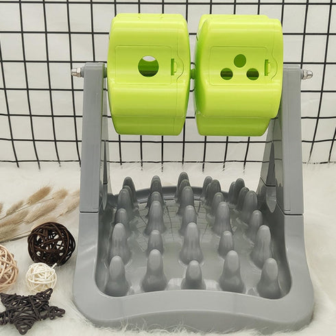 GATHINESS Automatic Rotating Dog Feeding Bowl with Anti-Choking Slow Feeder Function, Plastic Pet Food Dispenser