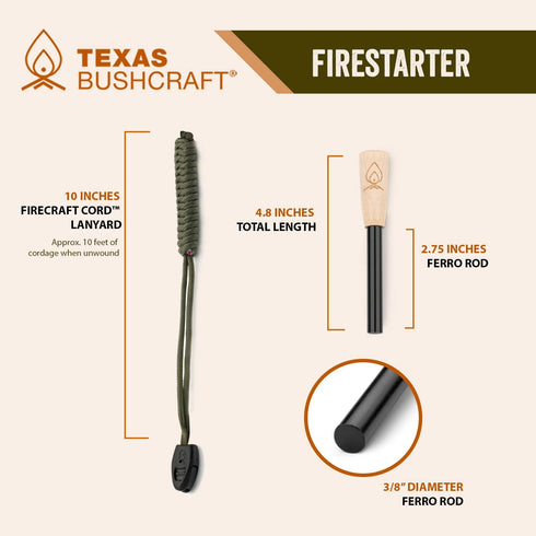 Fire Starter Ferro Rod, 3/8" Thick with Striker and Paracord Lanyard – Waterproof Flint Survival Lighter for Camping