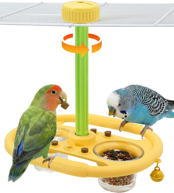 TriGia Paws Bird Spinning Toy with 2 Feeding Cups, 360 Rotating Bird Toys for