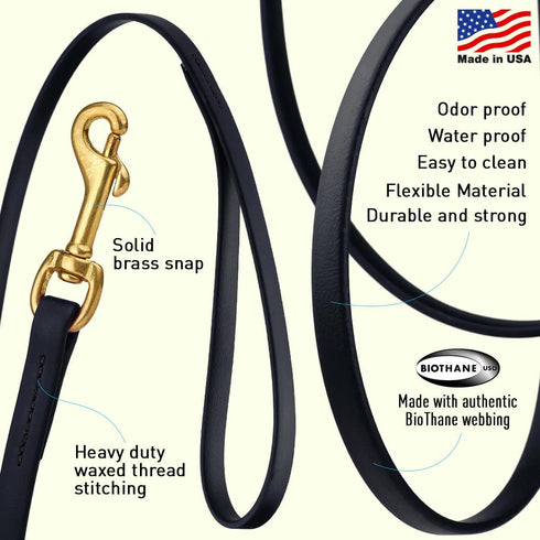 Viper Biothane Working Tracking Lead Leash, Long Line for Dogs, Black, 1/2" x 15ft