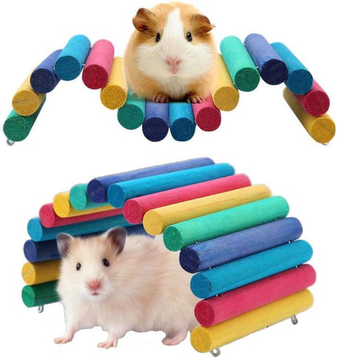 2PCS Wooden Hamster Bridge by PIVBY, Flexible Natural Ladder Tunnel Hideout for Small Animals