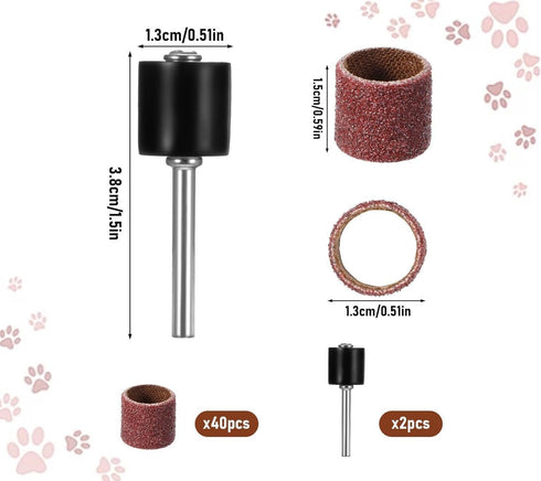 DPWOUM 42 Set Pcs Pet Nail Grinder Replacement Kit with Grit Nail Smoother Sanding Drum Claw Grooming Supplies for Dog