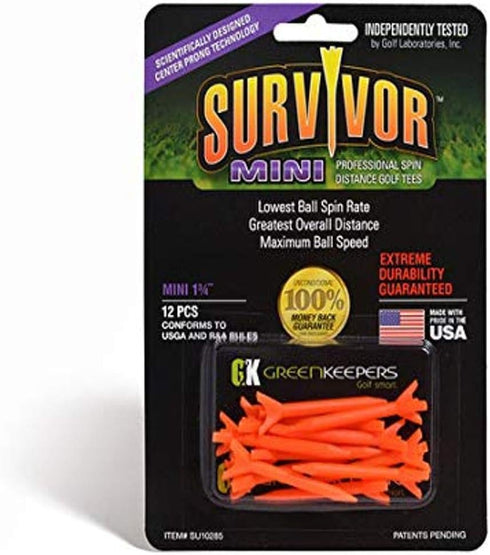 Greenkeepers 1 3/4" Survivor Mini Performance Golf Tee, Orange