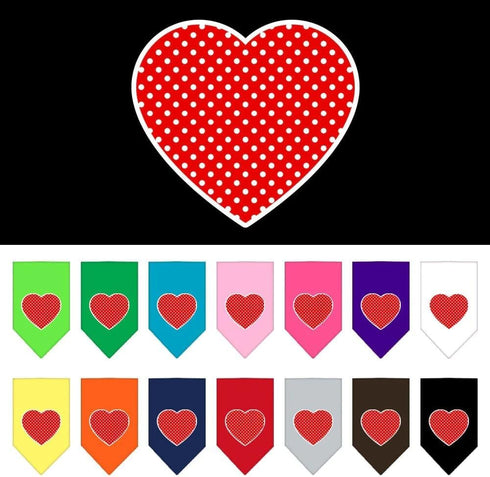 Pet and Dog Bandana, Screen Printed, Red Swiss Dot Heart, Navy Blue, Large