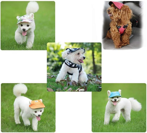 Leconpet Baseball Caps for Dogs with Neck Strap, Adjustable Comfortable Ear Holes for Small to Large Dogs (M, Blue