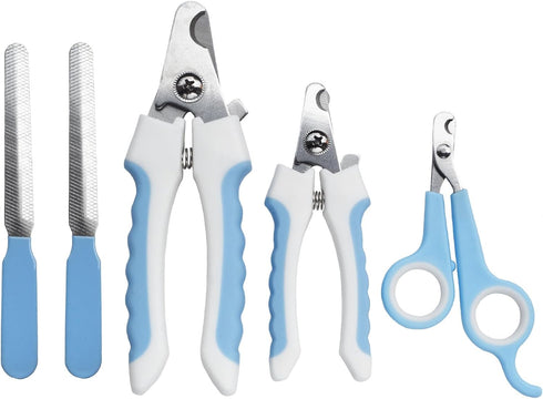 5 Pieces Dogs and Cats Grooming Nail Clippers Kit, Professional Trimmers with Protective Guard Lock (Blue)