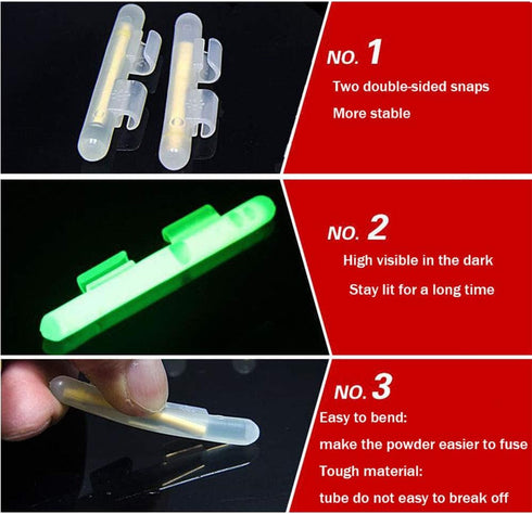 QualyQualy Clip-On Fishing Glow Sticks for Pole, Fishing Rod Tip Light Sticks Bulk Kit, 100 Pcs