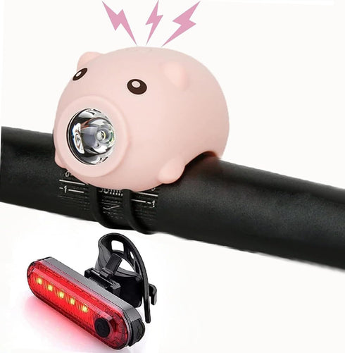 Kids Bike Lights for Night Riding, Rechargeable Headlight and Tail Light Set with 120dB Speaker