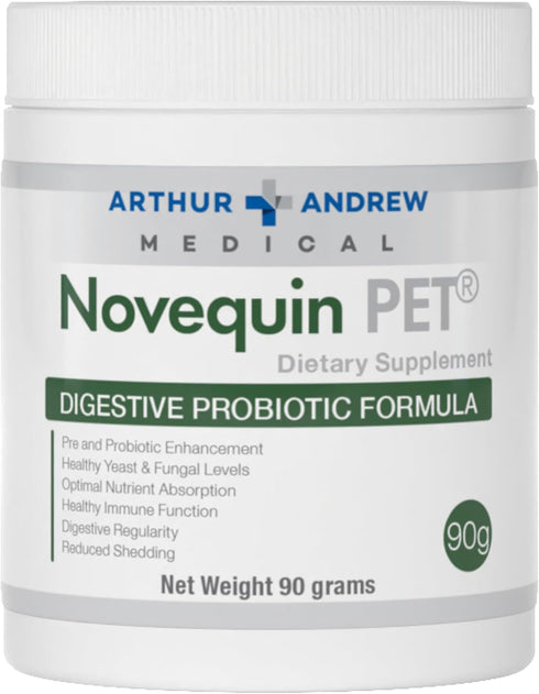 Arthur Andrew Medical Novequin PET Digestive Probiotic Formula for Pets, Non-GMO, 90 Grams (90 Servings)