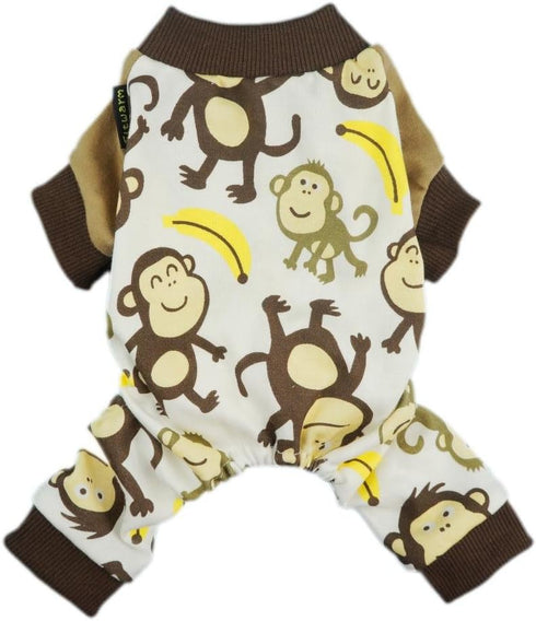 Fitwarm Monkey Dog Pajamas, Cute Dog Clothes for Small Dogs, 100% Breathable Cotton, Brown, Small, Boy Girl