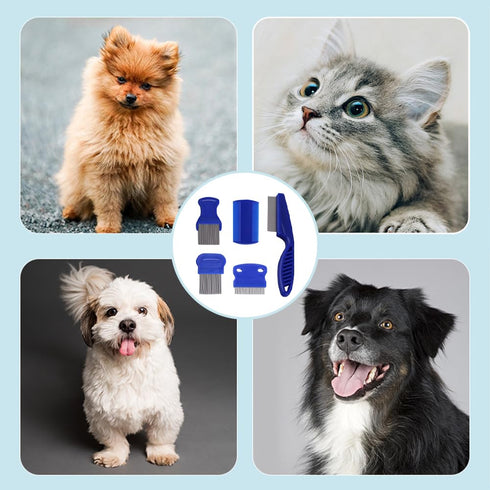 5 Pieces Dog Tear Stain Remover Combs, Pet Grooming Flea Combs, Double Sided Care Comb for Kittens Puppies (Blue)
