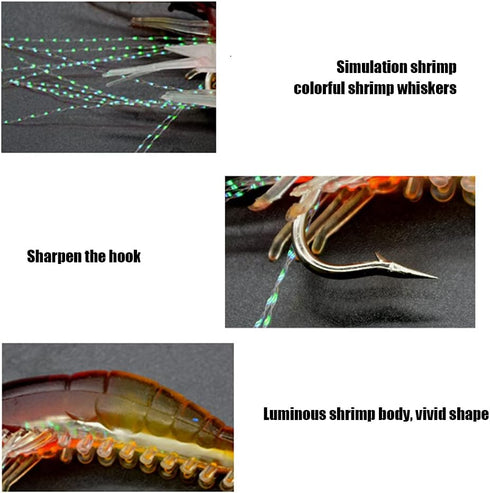 6Pcs Alomejor Soft Silicone Artificial Shrimp Lure Bait, Lifelike Fishing Tackle with Hook for Trout Perch Salmon, High