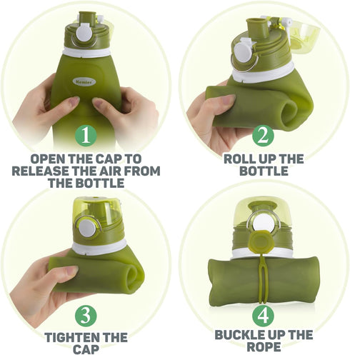 Kemier Collapsible Silicone Water Bottles, 750ML, BPA Free Travel Bottle, Leak Proof