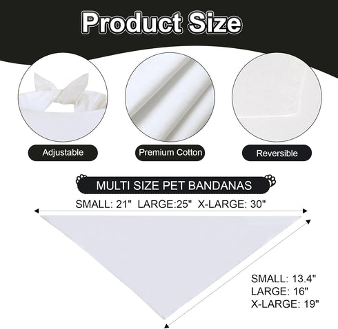 Agroon 1PCS, Blank Dog Bandanas White Large DIY Solid Cotton Scarf, Durable Triangle Reversible Bibs Handkerchief