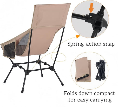Eugelrom High Back Reclining Camping Chair for Adults Oversized Portable Folding Chair with Head Support & Widened