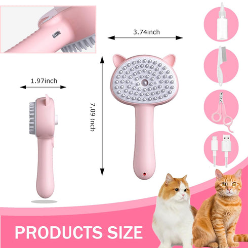 Cat Steam Brush - 3 in 1 Grooming Tool for Shedding with Water Tank, Self-Cleaning Comb for Cats & Dogs