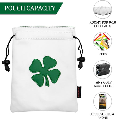 Golf Valuables Pouch Bag with Drawstrings, Leather Golf Tee Pouch for Men and Women