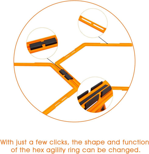 Hex Agility Rings Set of 6/12 - Speed & Agility Footwork Training Equipment for Home Gym, Kids and Adults (Orange)
