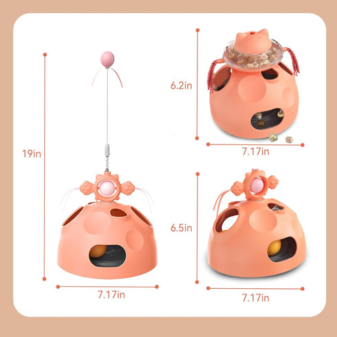 4-in-1 Interactive Cat Toy for Indoor Cats, Modular Design with Cat Treats Puzzle Slow Feeder, Teaser Wand, Ball Maze