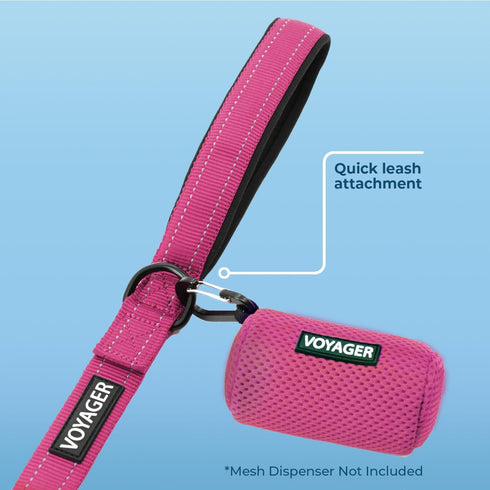 Voyager 5ft Reflective Dog Leash with Neoprene Handle: Heavy Duty for Small, Medium, and Large Breed Puppies - Fuchsia
