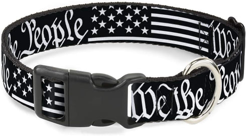 Buckle-Down Americana Flag Dog Collar, Plastic Clip, We The People, Black White, 11 to 17 Inches, 1.0 Inch Wide