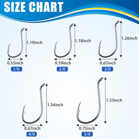 JSHANMEI 150pcs Baitholder Hooks Fishing Octopus Hooks with 2 Barbs, Assorted Size Tackle Box