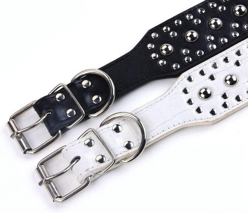Studded Leather Dog Collar for Medium Large Dogs, Pitbull Doberman (M: 17-20 inch, Brown)