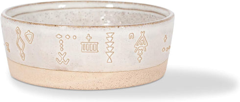 Fringe Studio Stoneware Pet Bowl, Small, White with Tribal Marks