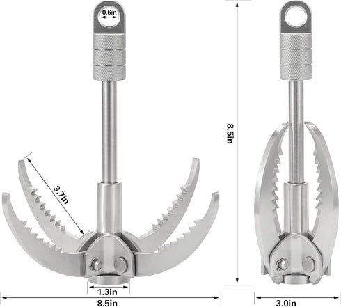 Large 4-Claw Grappling Hook with 65ft Rope, Stainless Steel Folding Grapple Hooks for Outdoor Survival