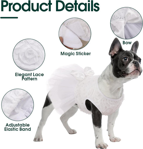 Kuoser Dog Dress, Adorable Pet Wedding Dresses for Small Medium Girl Dogs, White Princess Outfits with Lace Pearl Bow