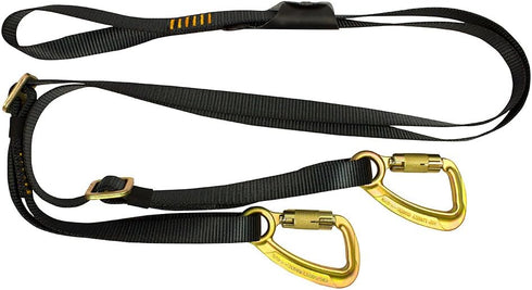 Fusion Climb 6ft Y Legged Lanyard with High Strength Double Locking Carabiner, Adjustable Black