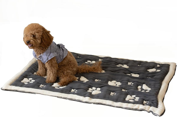 PetMat in Charcoal/Beige| Organic Cotton Crate Pad for Small Dogs, Cats &