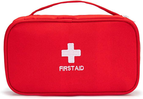 First Aid Bag Tote - Empty Small First Aid Kit Bag for Outdoor Travel, Rescue Pouch, First Responder Medicine Bag (Red
